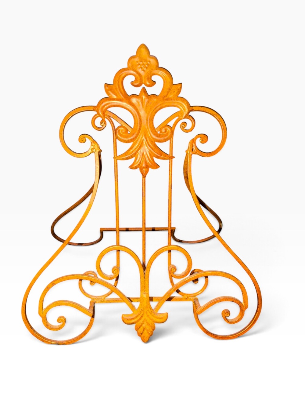 Vintage Ornate Metal Tabletop Display Easel in Bright Orange